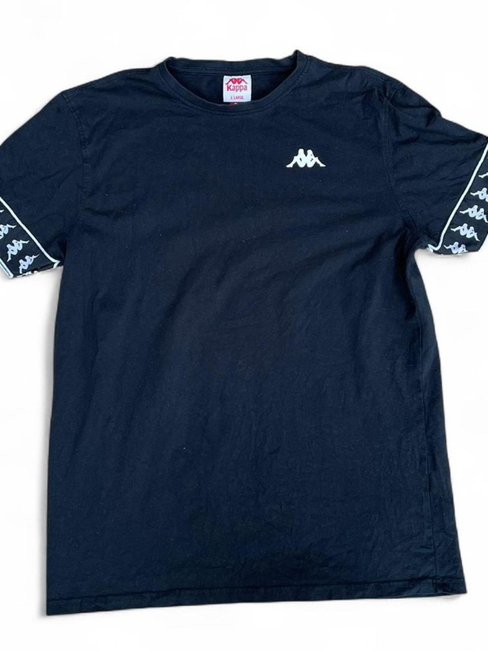Kappa Black Logo Tee with Logo Sleeve and Back Spellout